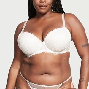 VICTORIA'S SECRET Dream Angels Lined Demi Lace Bra Underwired Floral Ivory 34D
